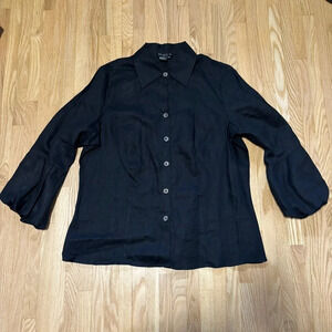 Tracy M | 100% Linen 3/4 Sleeve Length Puffy Elastic Wrist Band Button Up Shirt